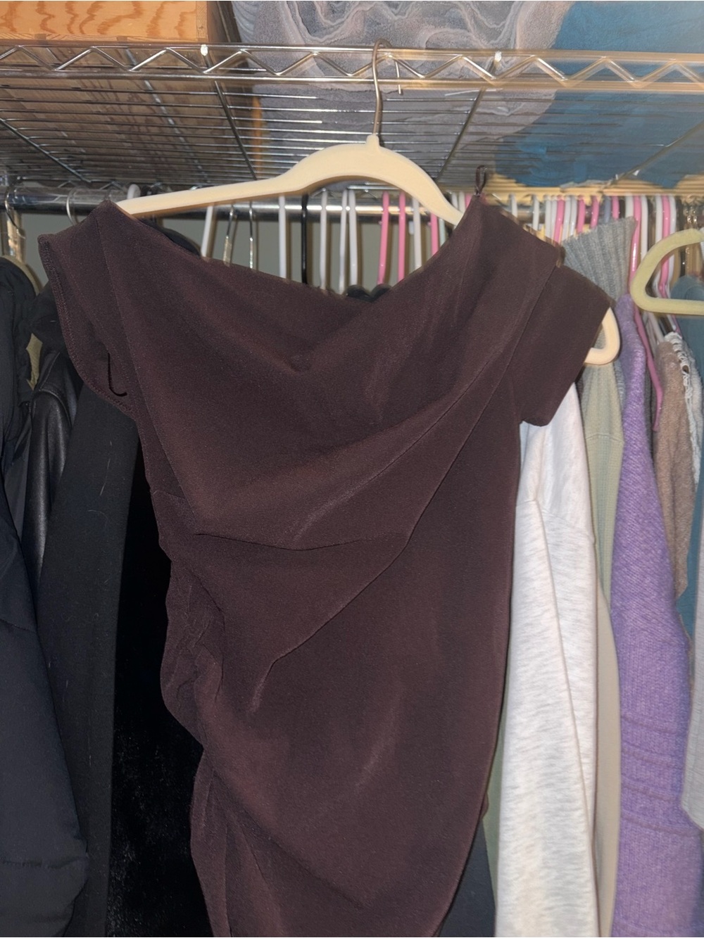 Zara Dark Brown Off-Shoulder Draped Top